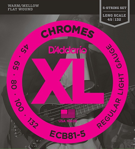 D'Addario ECB81-5 Chromes    5- -, Light, 45-132, Long Scale